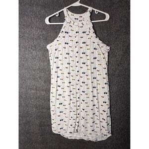 Larke Womens XS White Sunglasses Polka Dot Button Front Halter Mini Dress